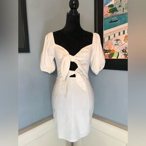 White Mini Bodycon Dress with Bows and Cutouts Sz M